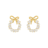 Bow Pearl Garland Silver Studs Earrings for Women